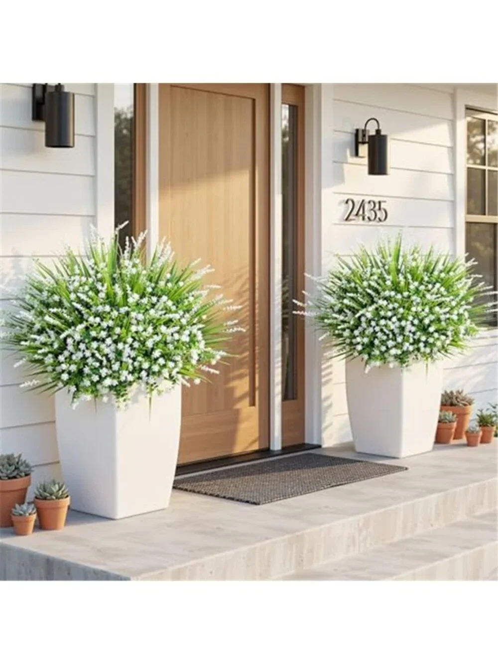 20 Bundles Fake White Flowers Monkey Grass Artificial Outdoor Faux Plants UV